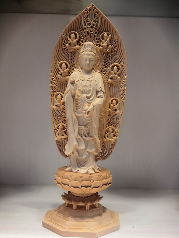 置物 開運 仏像 高級天然木彫り 観音様 工芸品 極細工 美術品 風水 Amazon｜仏像 木彫り 置物 観音像 風水【水月観音】菩薩像 高級