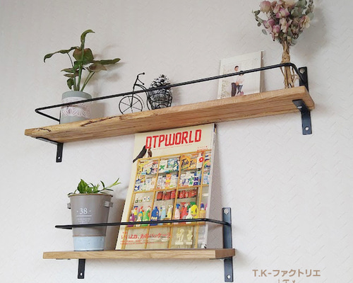 オーダーサイズ可 オーク材 2wayシェルフ 壁掛けラック