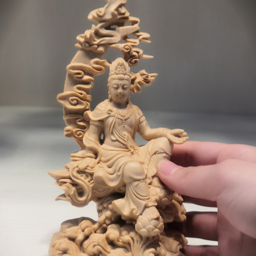 木彫仏像 水月観音 観音菩薩 仏教彫刻 彫刻 minn 通販 14152135