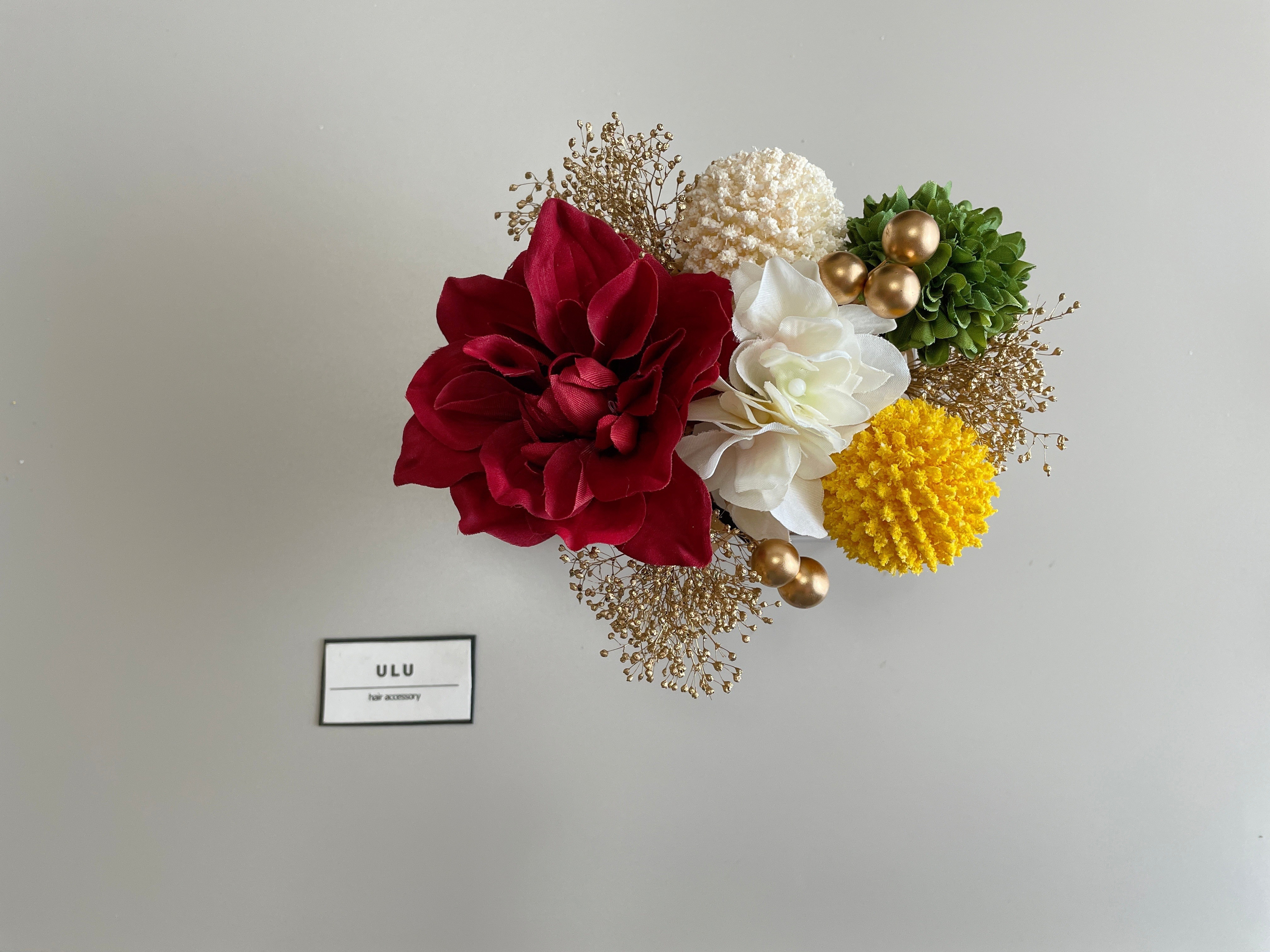 ワインレッド ダリア ドライフラワー 和装 成人式 髪飾り ブライダル ウェディング 卒業式 振袖 ピンポンマム 紫陽花