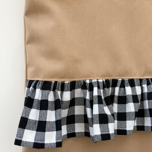 レッスンバック　フリル　ベージュ　チェック　女の子　入園入学グッズ 完成品 オシャレなレッスンバック ベージュ 女の子 チェック柄