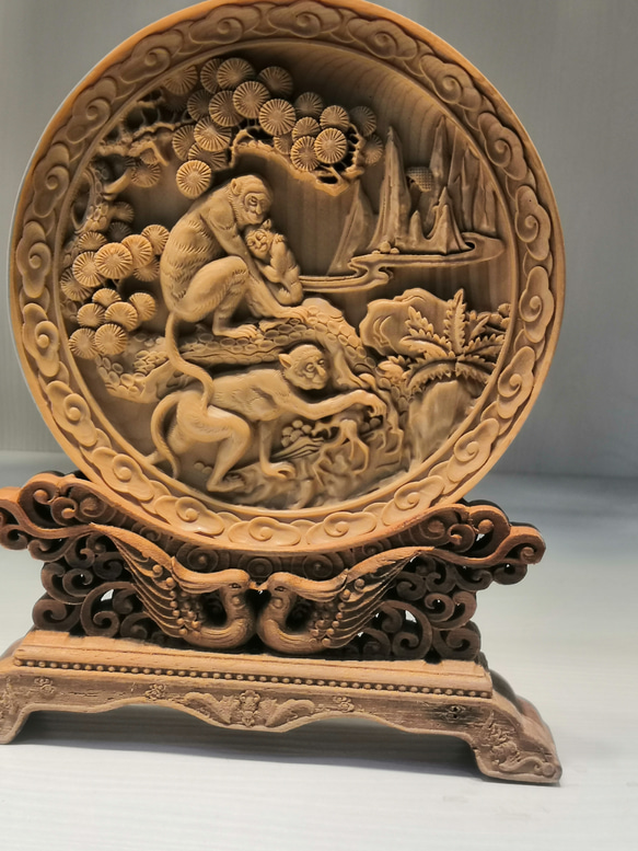 一刀彫 唐獅子の置物