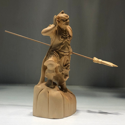 木彫り 仏像 左右護法 仏陀彫刻 置物 コレクション 彫刻 minn 通販