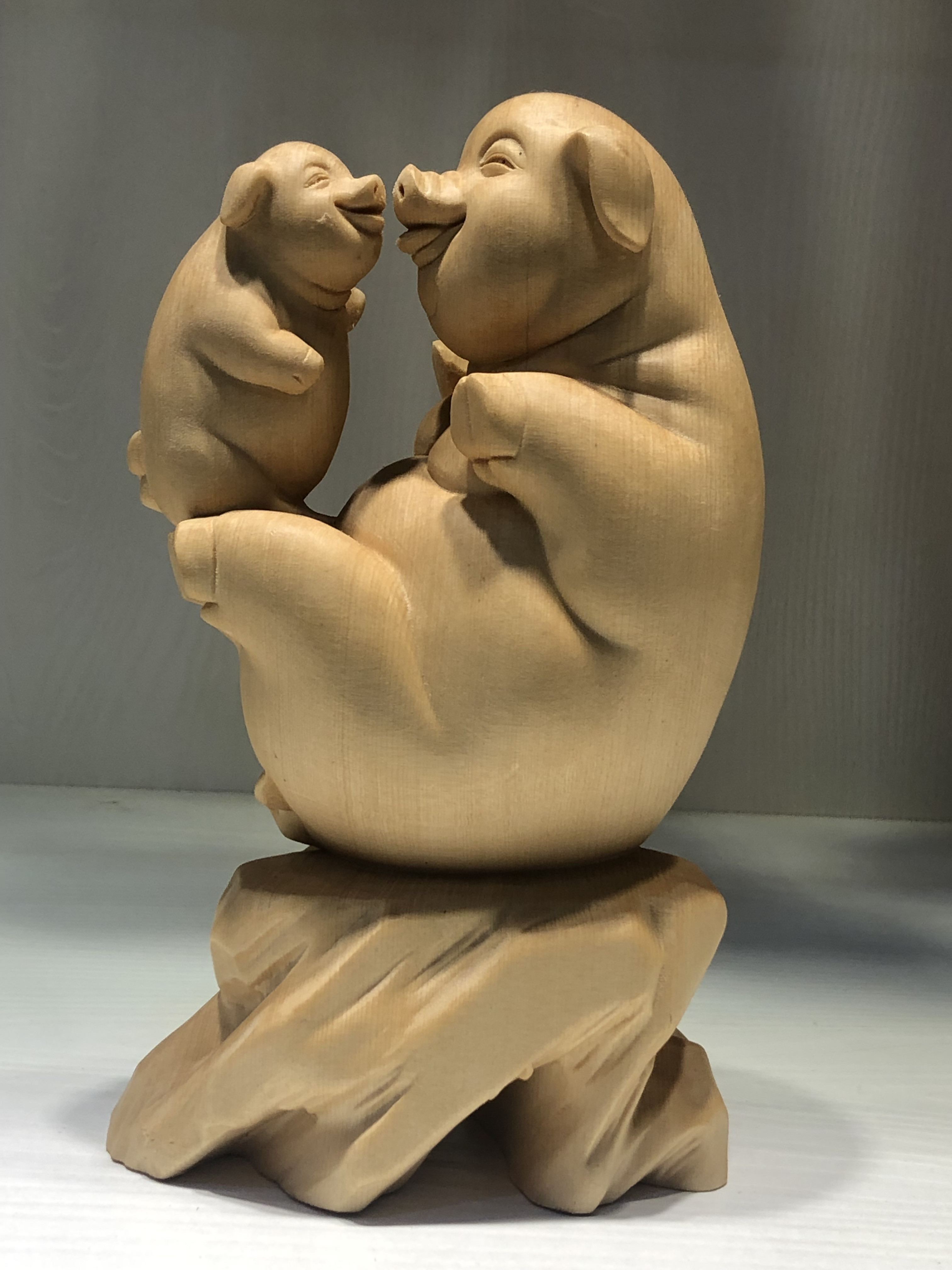 ZSL01-20 工芸品 極上品 木彫彫刻 開運風水 *珍品旧蔵 細密彫 清代小葉黄楊木七豚の置物
