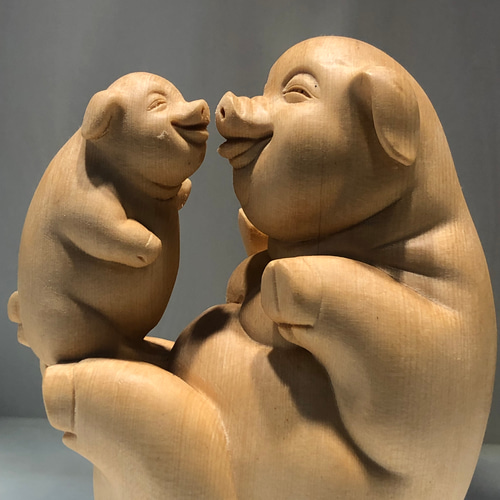 木彫 母子豚 彫刻 置物 コレクション 文遊び工芸品 彫刻 minn 通販
