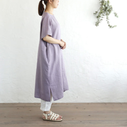 《限量1》亞麻圓領連衣裙成人寬鬆夏裝（紫色）OP19. 第8張的照片