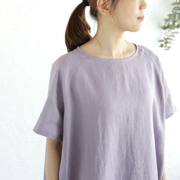 《限量1》亞麻圓領連衣裙成人寬鬆夏裝（紫色）OP19. 第3張的照片