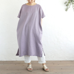 《限量1》亞麻圓領連衣裙成人寬鬆夏裝（紫色）OP19. 第7張的照片