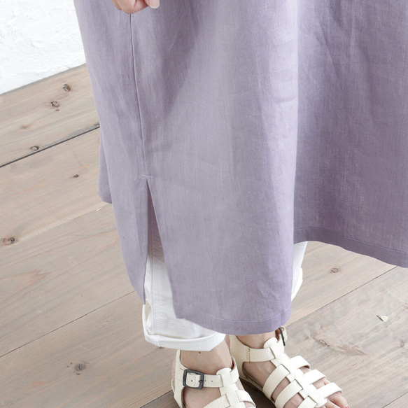 《限量1》亞麻圓領連衣裙成人寬鬆夏裝（紫色）OP19. 第11張的照片