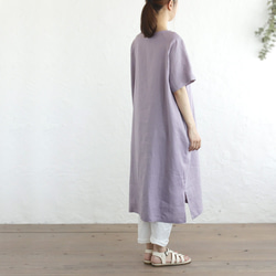 《限量1》亞麻圓領連衣裙成人寬鬆夏裝（紫色）OP19. 第9張的照片