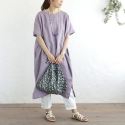 《限量1》亞麻圓領連衣裙成人寬鬆夏裝（紫色）OP19. 第6張的照片