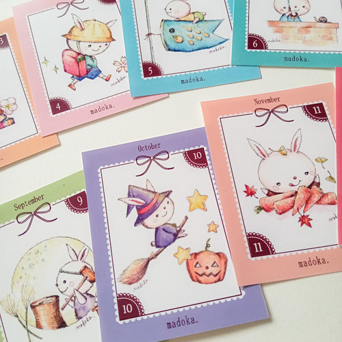 うさぎの誕生月ステッカー 12枚セット シール・ステッカー whip