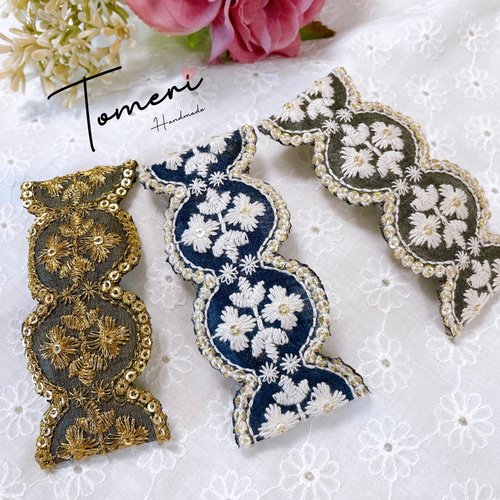 インド刺繍リボン バレッタ ヘアピン ぱっちんピン ヘアアクセサリー 