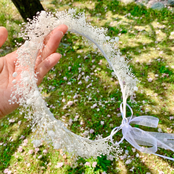 かすみ草の花冠 花かんむり 花冠 フラワークラウン ドレスヘア 
