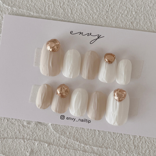 サイズオーダー＊ネイルチップ シンプル ホワイト ベージュ ゴールド  