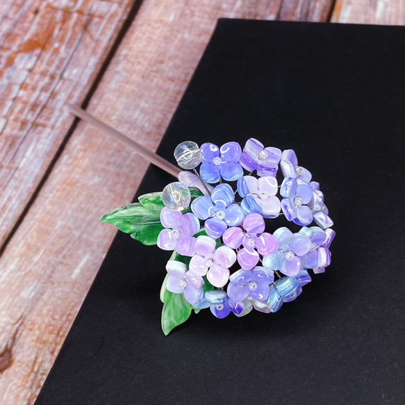 陶器風紫陽花のかんざし　エンドレスサマー　パステル紫系 1枚目の画像