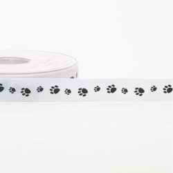 イギリスデザイン グログランリボン 2m 犬＆猫ポウ ホワイト ブラック JT 足跡 R-0690 2枚目の画像