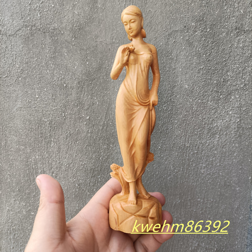 美術工芸品 美女 女神 置物 精彫造像 総檜木材 天然の木 彫刻 minn