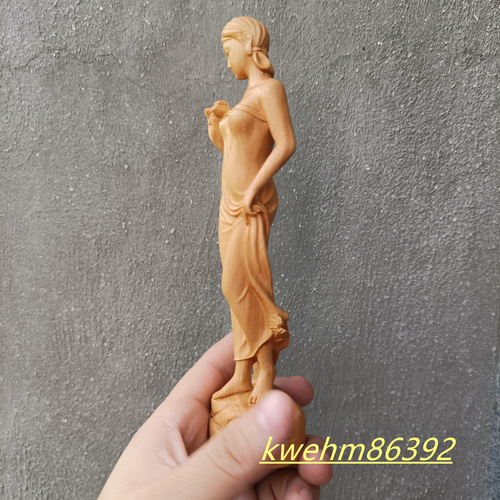 【美品】人形　木彫　彫像　オブジェ　置物　インテリア　工芸品　美術品　A2520 美術工芸品 美女 女神 置物 精彫造像 総檜木材 天然の木 彫刻