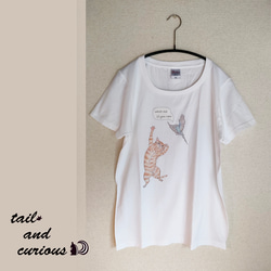 超可爱 猫と鳥のTシャツ@ホワイト Tシャツ taildesign 通販｜Creema アイドル