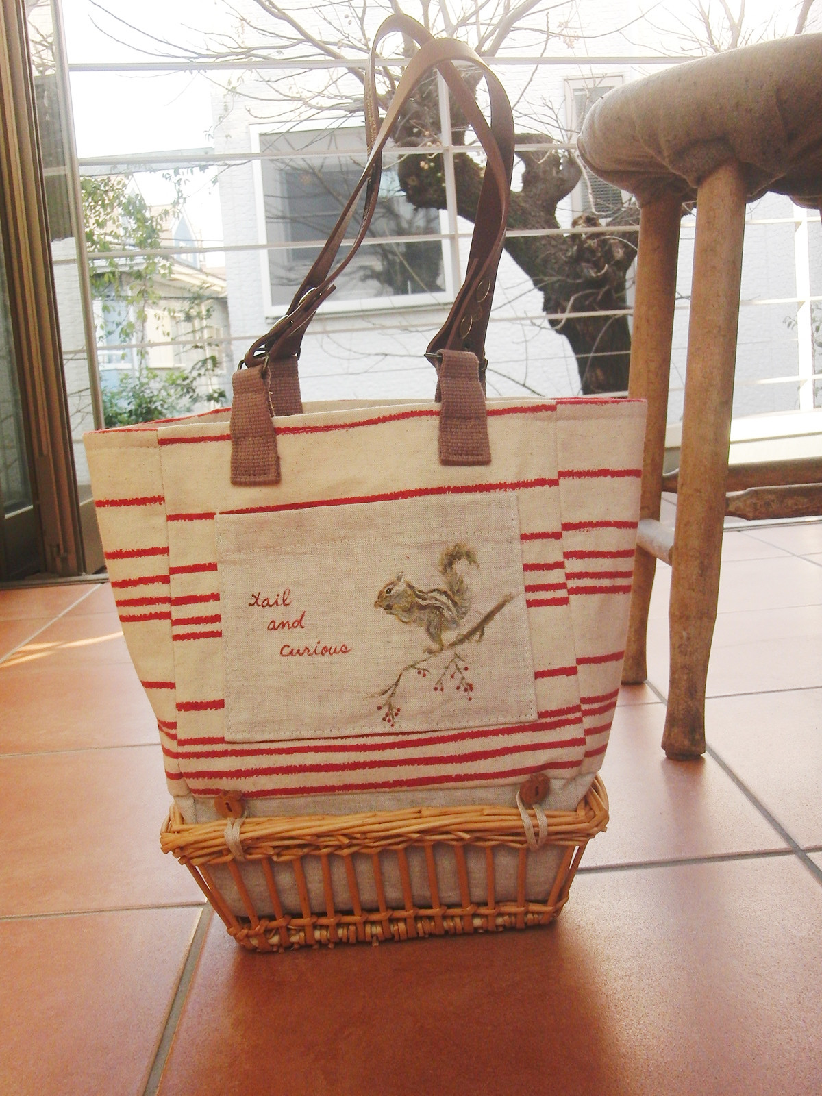 動物柄 リバーシブルのカゴバッグ＠シマリス