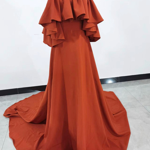 カラードレス テラコッタ色 オフショルダー ロングトレーン 前撮り2次  