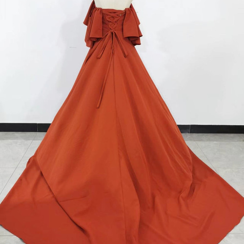 カラードレス テラコッタ色 オフショルダー ロングトレーン 前撮り2次  