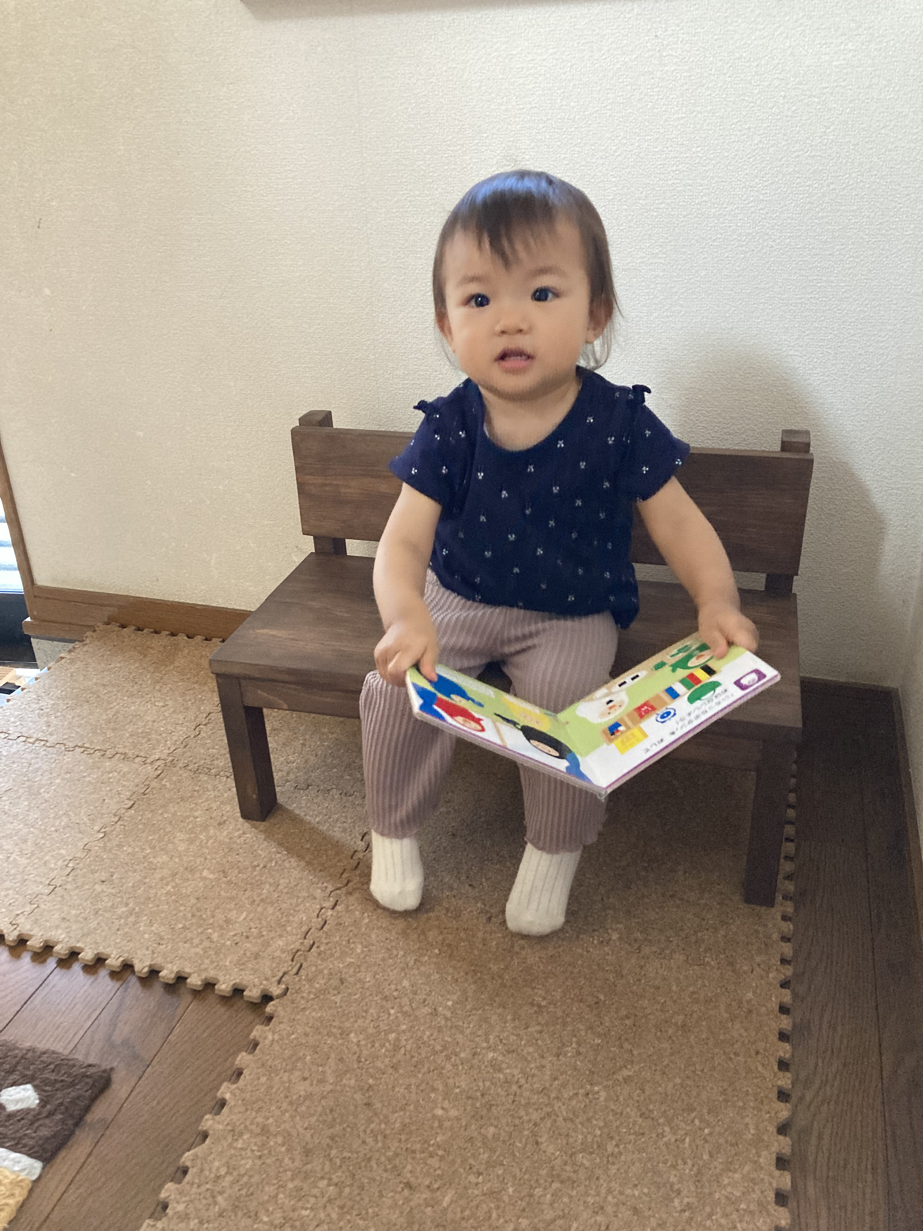 【小さな木製ベンチ/ウォールナット】子ども／幼児　ナチュラル　ハンドメイド　木製雑貨