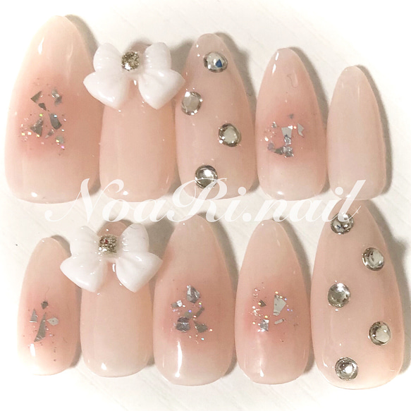 ネイルチップ チークネイル ワンホン リボン ネイルチップ（つけ爪  