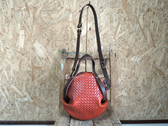 [ORZO] 腰帶「福袋」&lt;&lt;Original&gt;&gt; Intrecciato 壓花皮革波士頓包 S 紅 x 第9張的照片