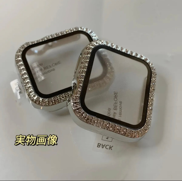 AppleWatch キラキラ　一体式保護 ラインストーン ケース シルバー 8枚目の画像