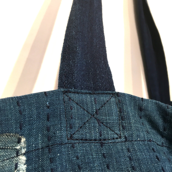 【SALE】ビンテージ藍染襤褸 刺し子 リメイク BIG サイズ トートバッグ 5枚目の画像