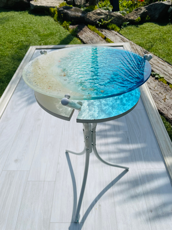 新ver ブルームーンビーチ　水紋の影　穏やかな海ガラスガラスサイドテーブル　海 SEA  table コーヒーテーブル 2枚目の画像