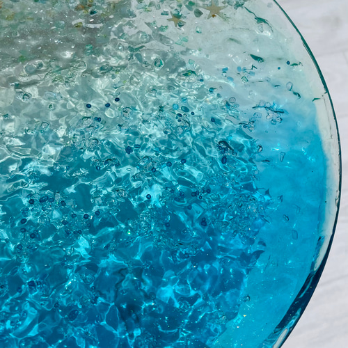 StudioKAI ブルームーンビーチ 夜光虫 ガラステーブル 海 レジンアート 新ver ブルームーンビーチ 水紋の影 穏やかな海ガラスガラス