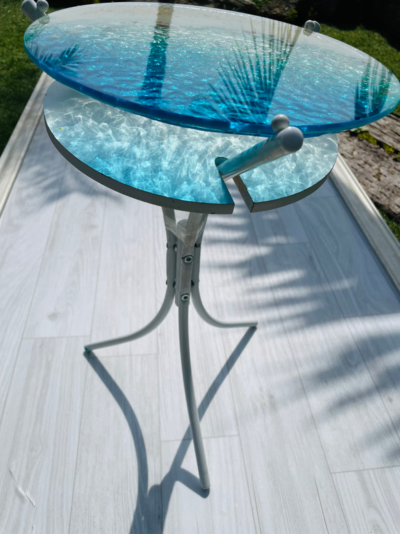 新ver ブルームーンビーチ　水紋の影　穏やかな海ガラスガラスサイドテーブル　海 SEA  table コーヒーテーブル 8枚目の画像