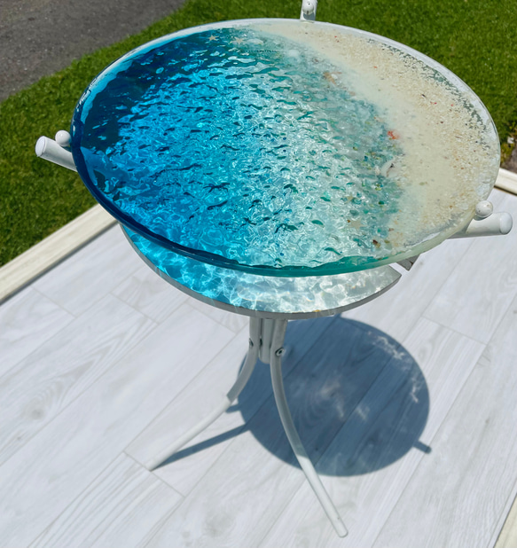 新ver ブルームーンビーチ　水紋の影　穏やかな海ガラスガラスサイドテーブル　海 SEA  table コーヒーテーブル 5枚目の画像