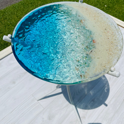 新ver ブルームーンビーチ　水紋の影　穏やかな海ガラスガラスサイドテーブル　海 SEA  table コーヒーテーブル 4枚目の画像