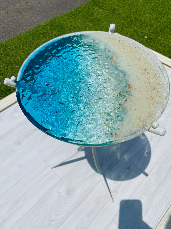 新ver ブルームーンビーチ　水紋の影　穏やかな海ガラスガラスサイドテーブル　海 SEA  table コーヒーテーブル 4枚目の画像