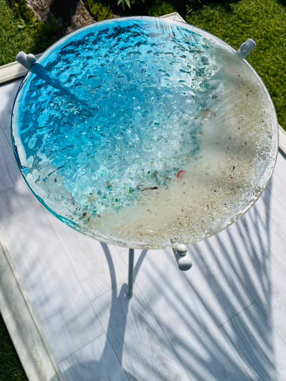 新ver ブルームーンビーチ　水紋の影　穏やかな海ガラスガラスサイドテーブル　海 SEA  table コーヒーテーブル 9枚目の画像