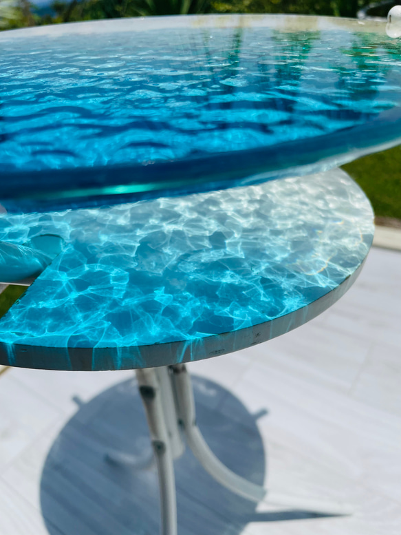 新ver ブルームーンビーチ　水紋の影　穏やかな海ガラスガラスサイドテーブル　海 SEA  table コーヒーテーブル 3枚目の画像