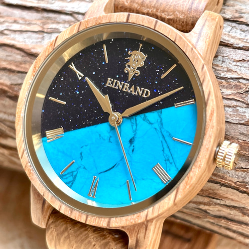 EINBANDの木製腕時計（ターコイズ） EINBAND Schatz ターコイズ文字盤 天然石×木製腕時計 40mm - 木製
