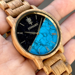 【木製腕時計】EINBAND Reise 天然石 ターコイズ ウッドウォッチ 木の時計 夏の定番 【40mm】 9枚目の画像