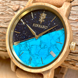 【木製腕時計】EINBAND Reise 天然石 ターコイズ ウッドウォッチ 木の時計 夏の定番 【40mm】 2枚目の画像