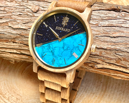 木製腕時計】EINBAND Reise 天然石 ターコイズ ウッドウォッチ 木の