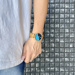 【木製腕時計】EINBAND Reise 天然石 ターコイズ ウッドウォッチ 木の時計 夏の定番 【40mm】 5枚目の画像