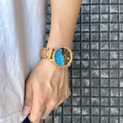 【木製腕時計】EINBAND Reise 天然石 ターコイズ ウッドウォッチ 木の時計 夏の定番 【40mm】 6枚目の画像