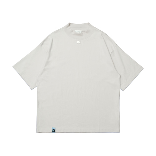 ミッドタートルネック半袖Tシャツ-ベージュ/ブライトオレンジ Tシャツ