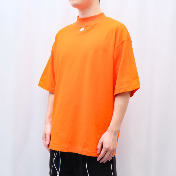ミッドタートルネック半袖Tシャツ-ベージュ/ブライトオレンジ 9枚目の画像