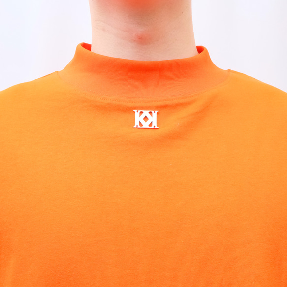 ミッドタートルネック半袖Tシャツ-ベージュ/ブライトオレンジ 11枚目の画像