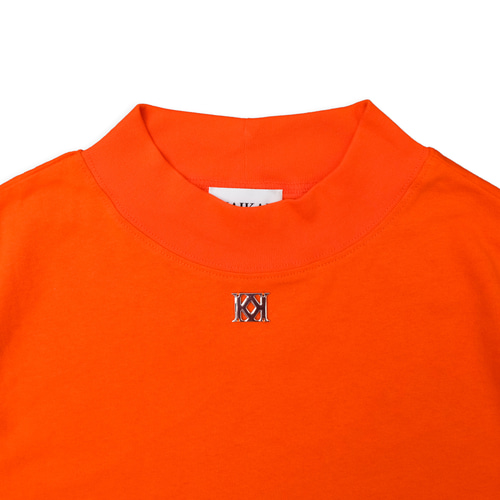 ミッドタートルネック半袖Tシャツ-ベージュ/ブライトオレンジ Tシャツ